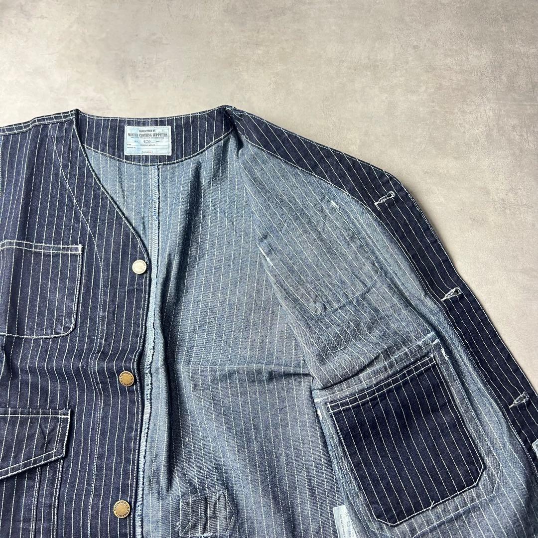 ✅新品　ウォバッシュ　デニム　アメカジ　ベスト　ジレ　ワーク　ストライプ　XL