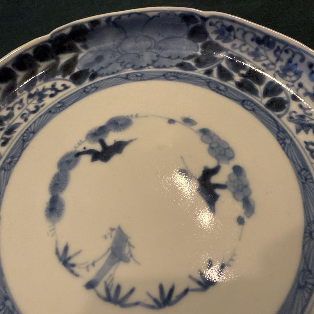 古伊万里　染付牡丹唐草文皿　7寸　無傷完品