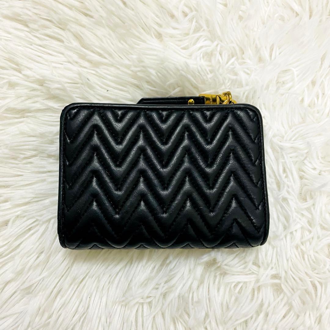 極美✨ミュウミュウ 三つ折り財布 キルティング マトラッセ レザー ブラック