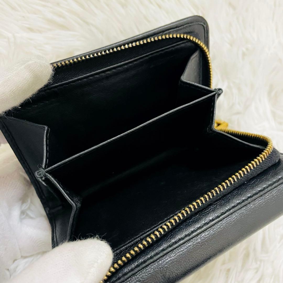 極美✨ミュウミュウ 三つ折り財布 キルティング マトラッセ レザー ブラック