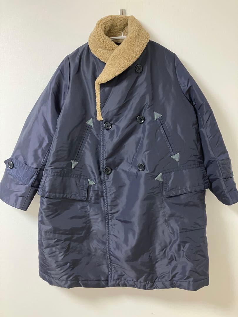 45R★首元ぬくぬく★ナイロン×ボアのコート★ネイビー1