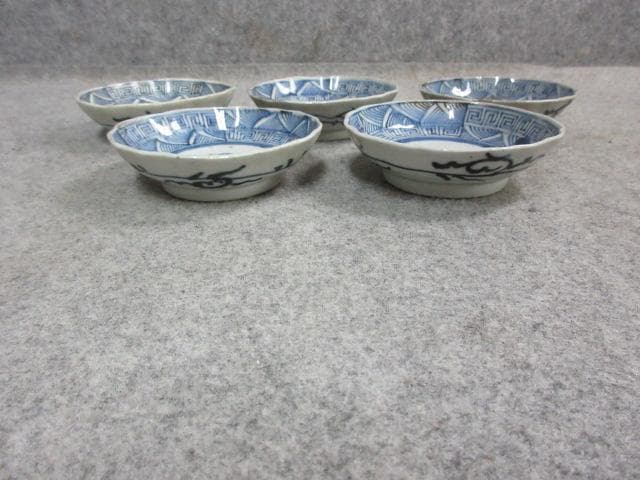 伊万里焼き染付線描き小皿 5枚 [B24617]