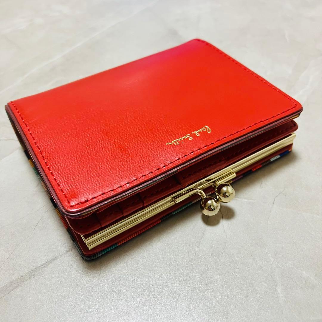 【美品】ポールスミス スワールエッジ がま口 2つ折り財布 レッド　コラル