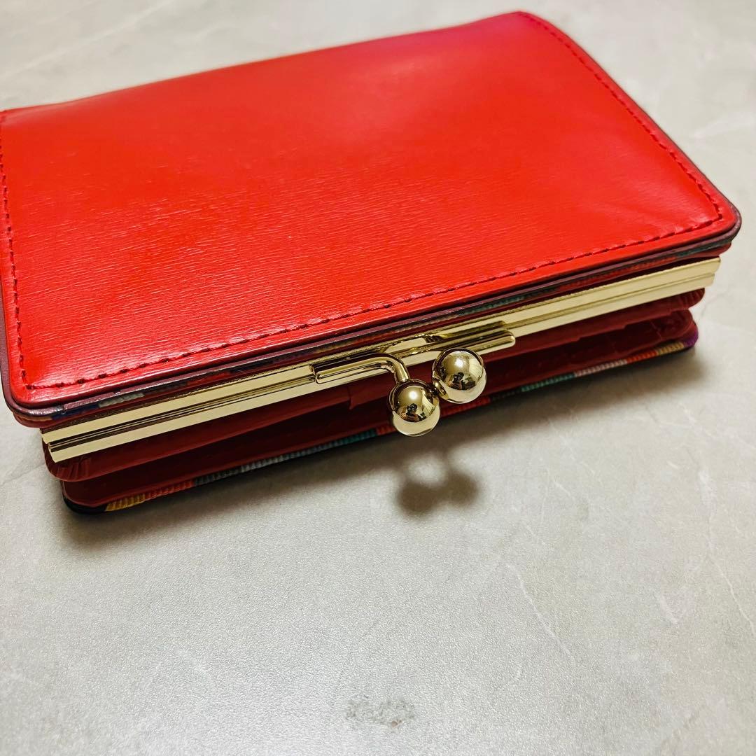 【美品】ポールスミス スワールエッジ がま口 2つ折り財布 レッド　コラル