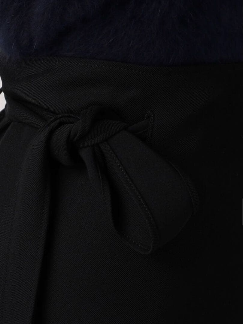 【BACCA 美品】ポリエステルレーヨン ラップロングスカート　ブラック無地
