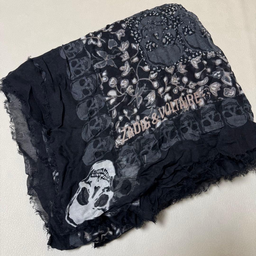 ZADIG&VOLTAIRE スカル柄　ストール　大判　レーヨン　ザディグ　黒