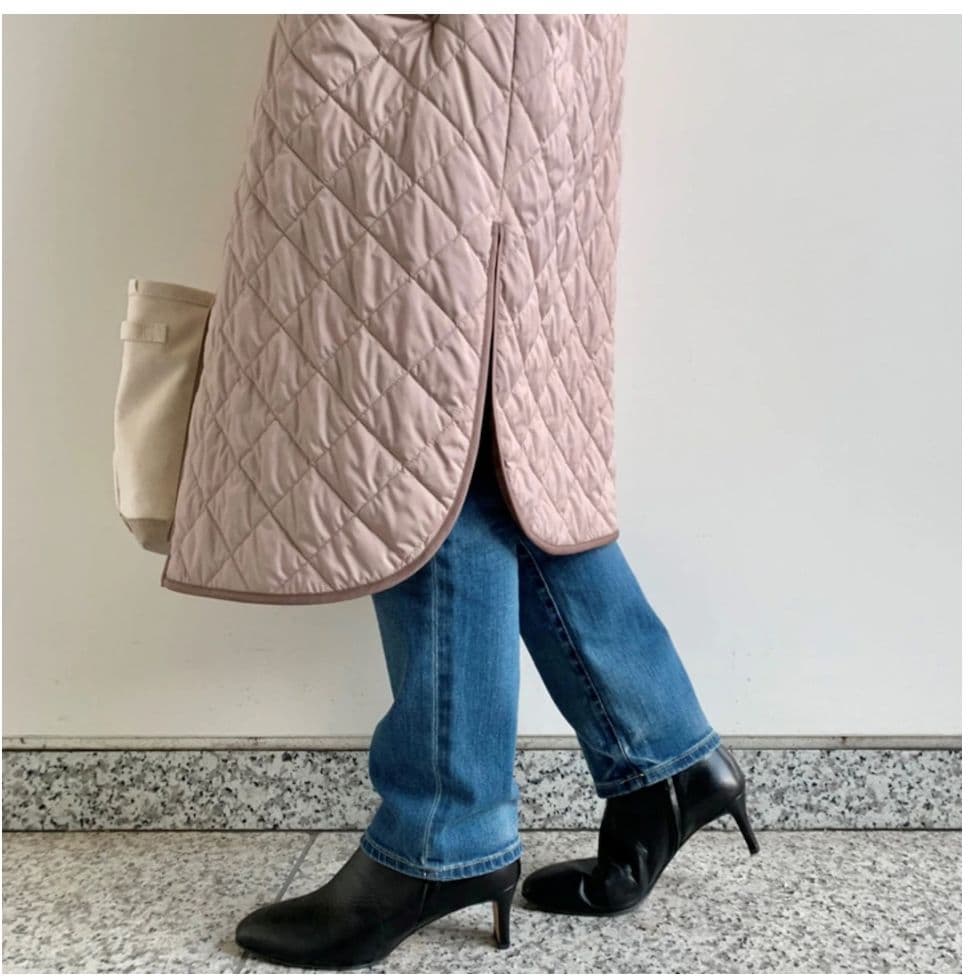 【美品✨️】23区ノーカラーキルティングロングコート ダイヤキルティング 中綿