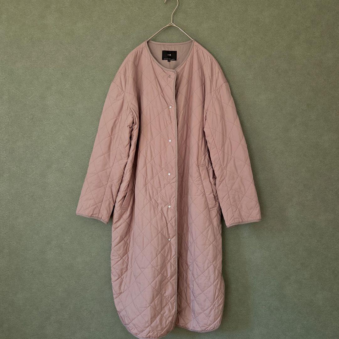 【美品✨️】23区ノーカラーキルティングロングコート ダイヤキルティング 中綿