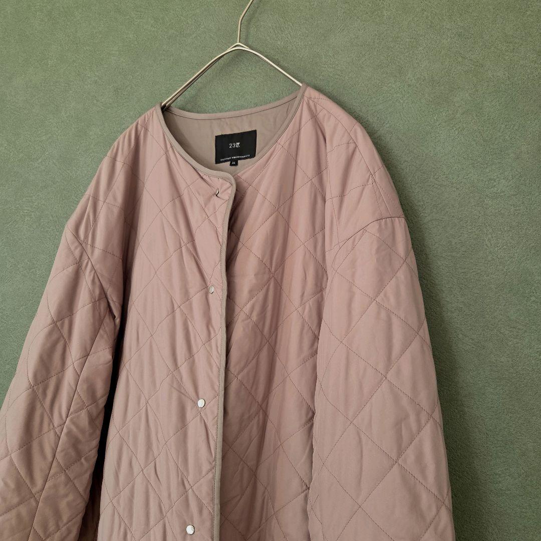 【美品✨️】23区ノーカラーキルティングロングコート ダイヤキルティング 中綿
