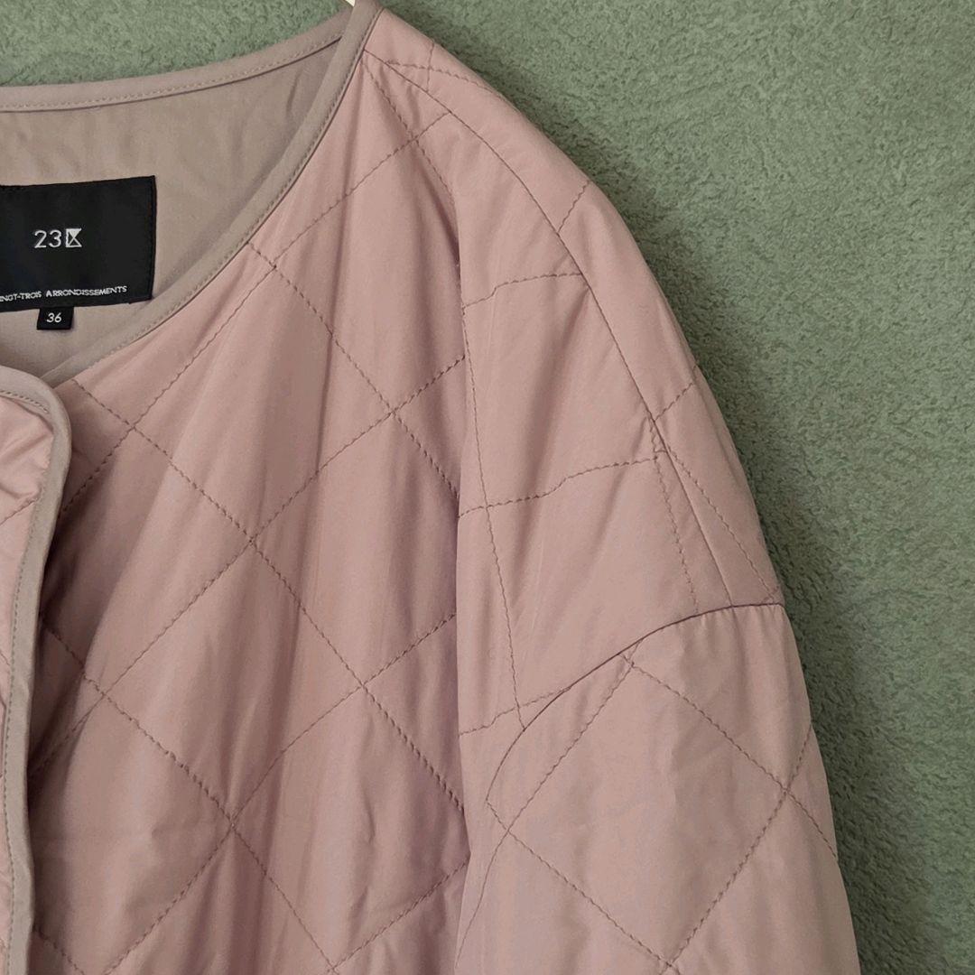 【美品✨️】23区ノーカラーキルティングロングコート ダイヤキルティング 中綿