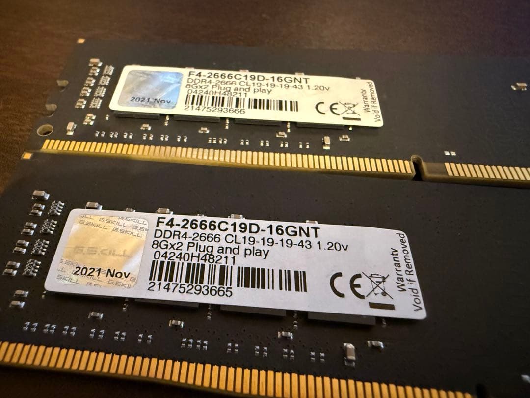 G.SKILL DDR4-2666 8GB x 2枚組(計16GB)