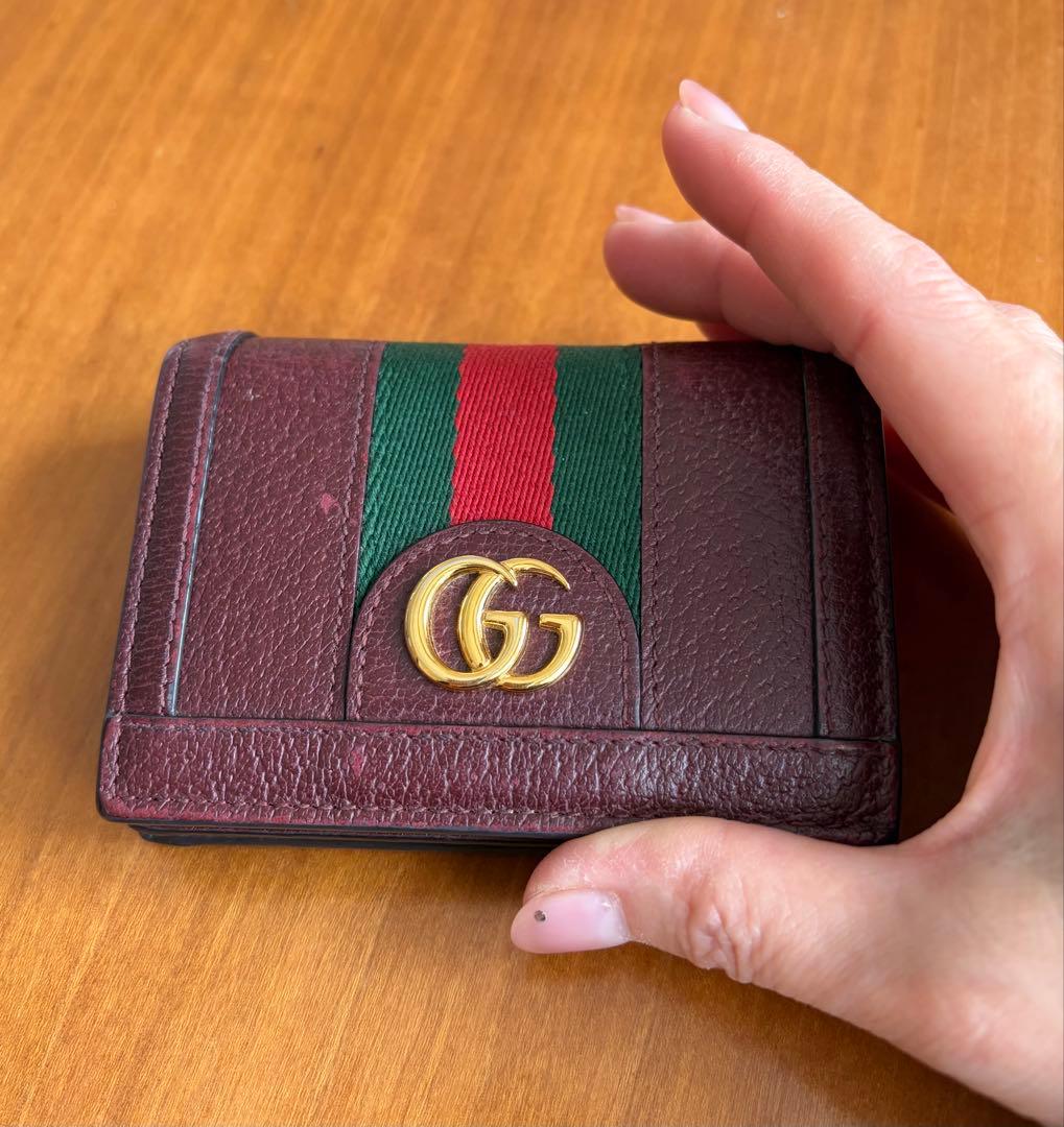 レアGUCCI オフィディア二つ折りコンパクト財布　シェリーレザー　ボルドー