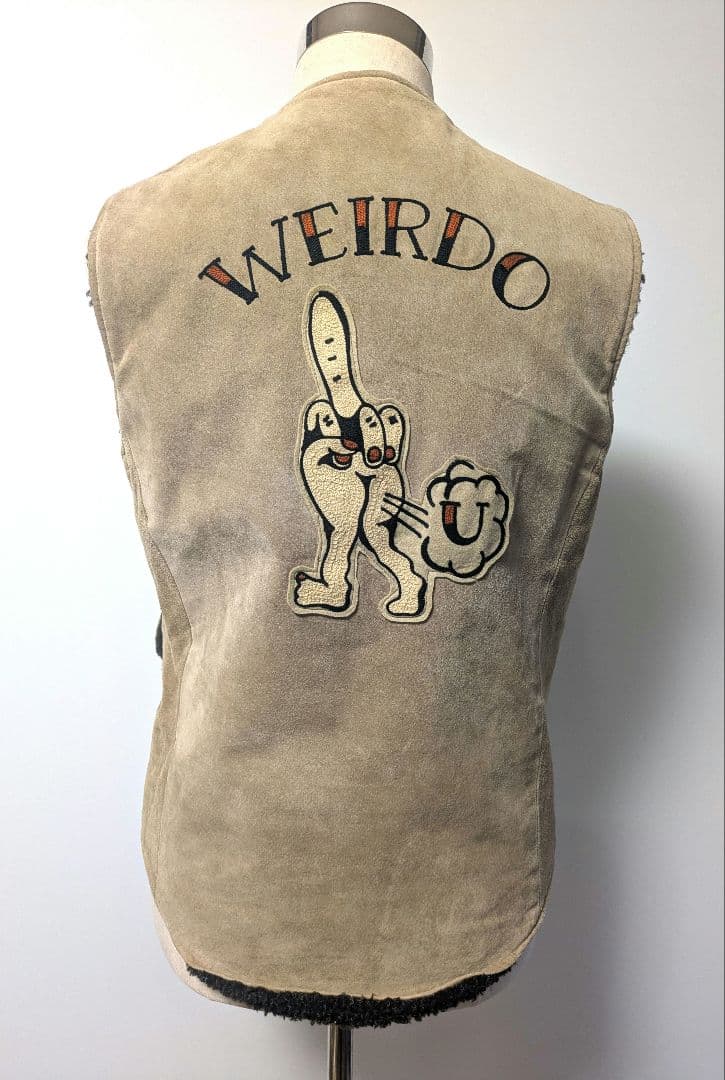 WEIRDO ウィアード レザーベスト 豚革 裏ボア 刺繍 Sサイズ未使用 希少