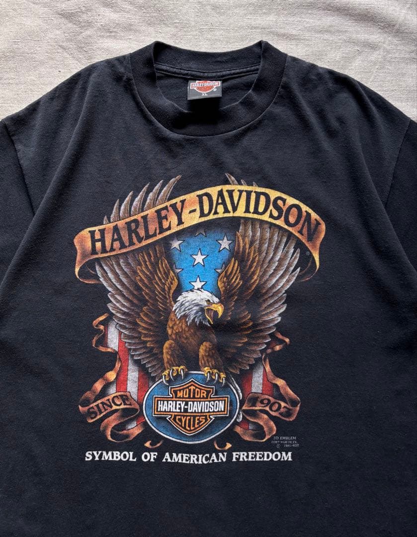 90s HARLEY DAVIDSON 3D EMBLEM TシャツUSA製