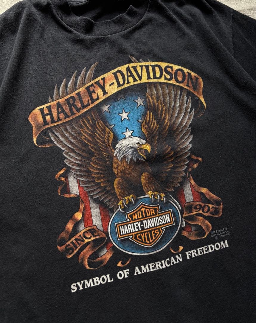 90s HARLEY DAVIDSON 3D EMBLEM TシャツUSA製
