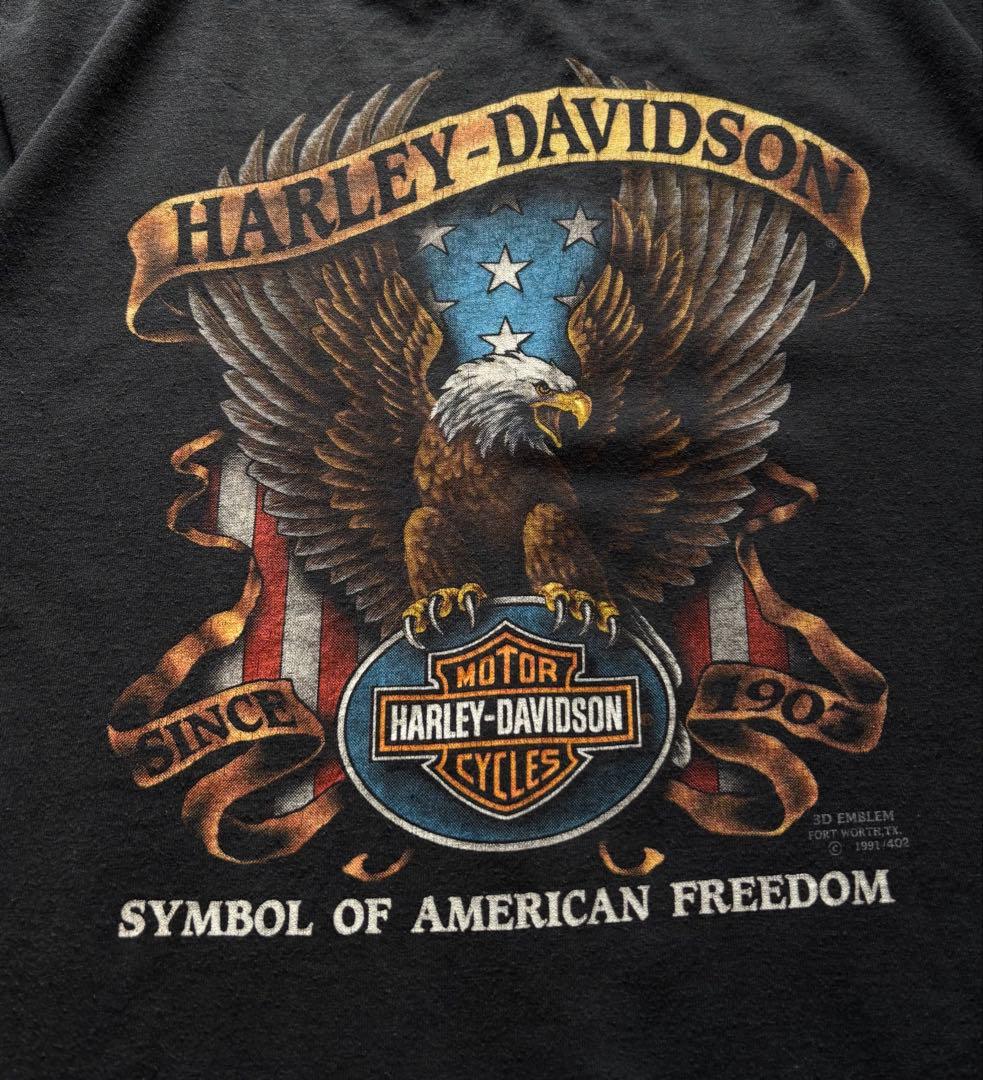 90s HARLEY DAVIDSON 3D EMBLEM TシャツUSA製
