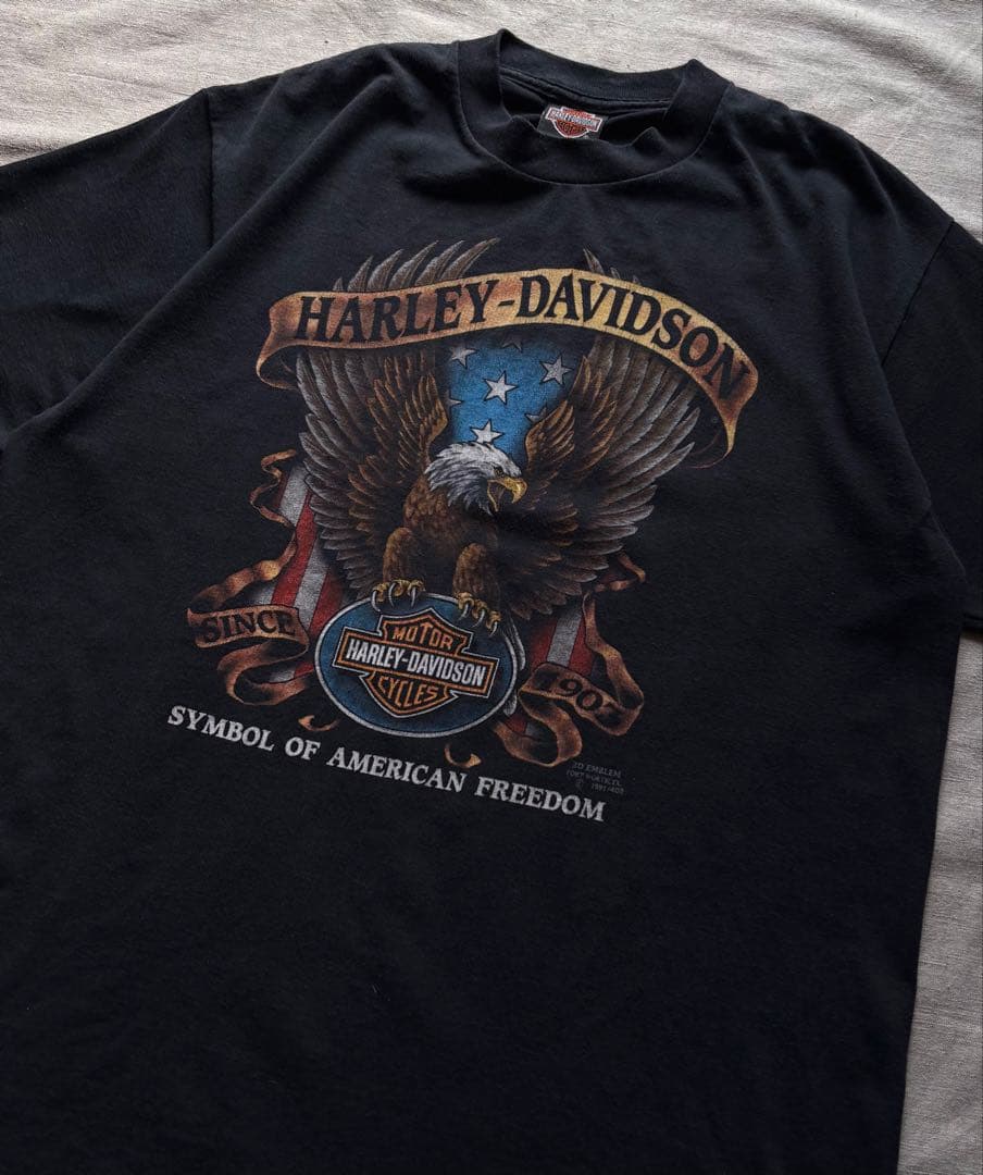 90s HARLEY DAVIDSON 3D EMBLEM TシャツUSA製