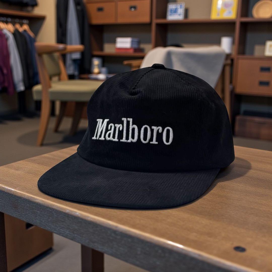 マルボロ コーデュロイキャップ Marlboro CAPブラック 黒 白刺繍