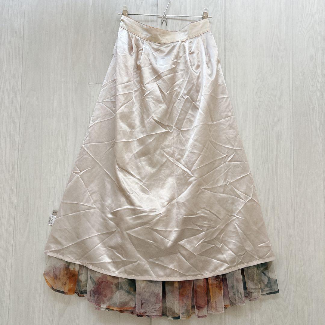 美品☆JUSGLITTY ブラーフラワープリントスカート ボルドー2(M)