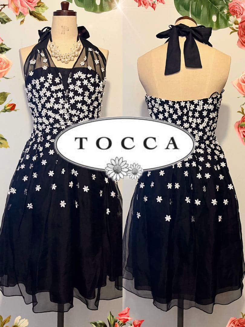 TOCCA トッカ チュールレースと立体小花刺繍 シルクワンピース L