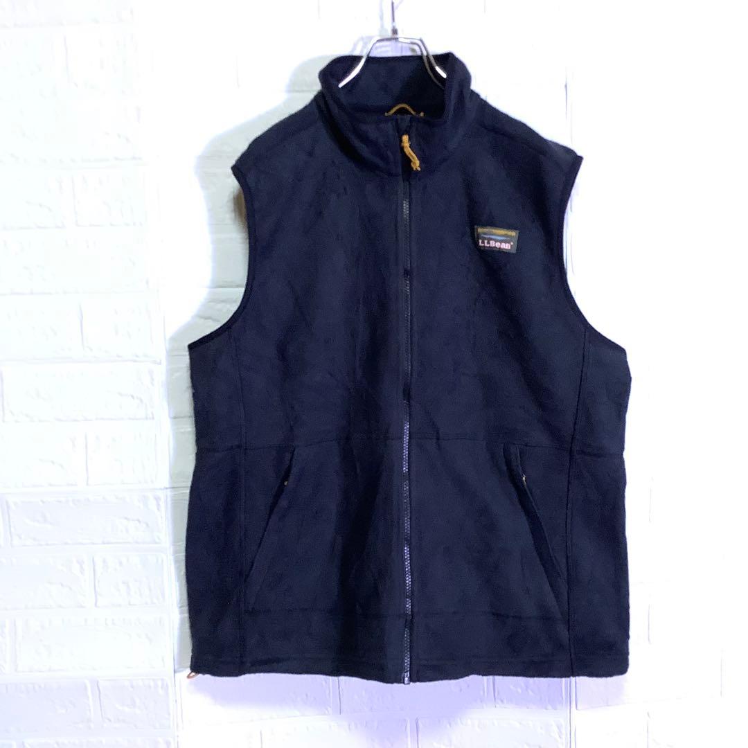 エルエルビーン フリース ベスト 刺繍ロゴ ワンポイント ダークグレー 黒 XL