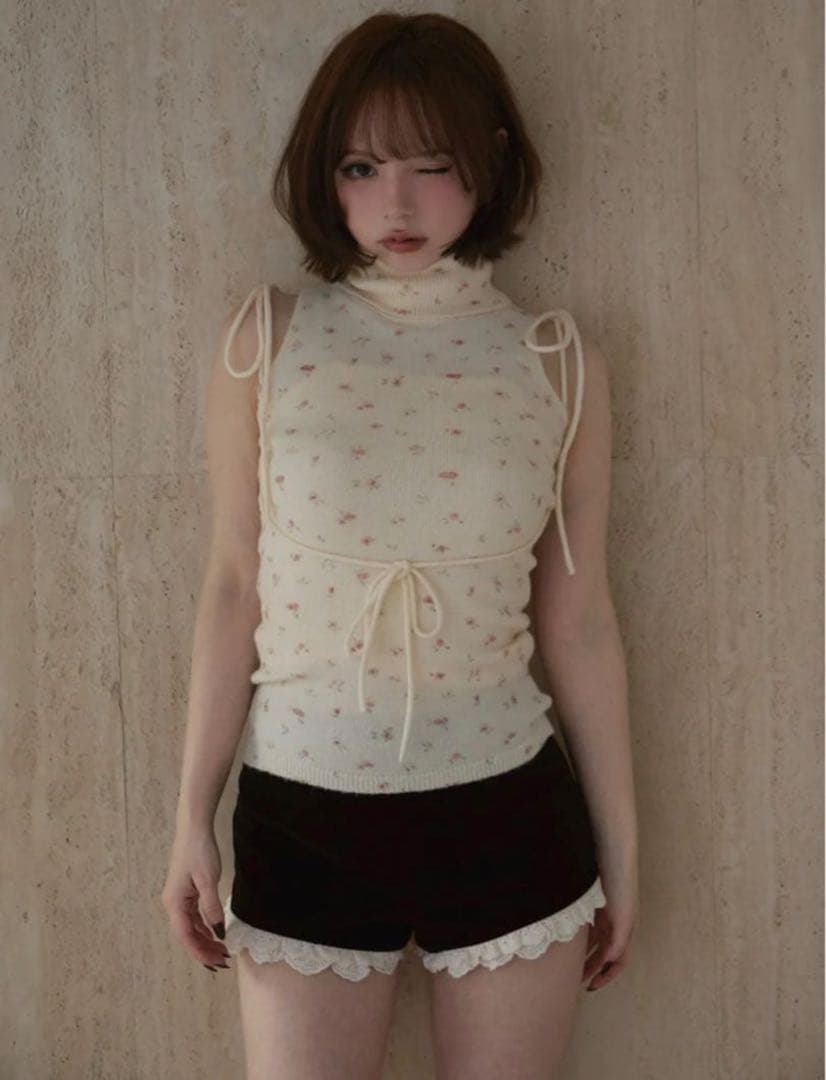トップス andmary Rosie flower knit tops red