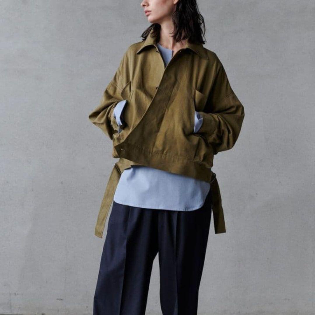 新品タグ付✨ウジョー リネン混 サイドスリットブルゾン カシュクール L