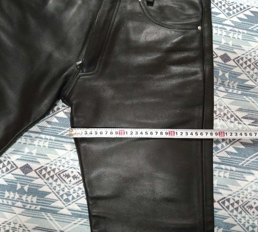 Indian ブラックレザー バイクパンツ 34