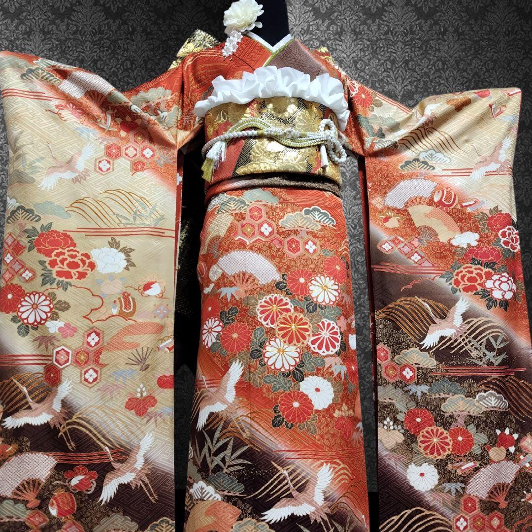 振袖フルセット(6点)・鈴乃屋・金彩加工・金駒刺繍・共八掛・正絹・逸品