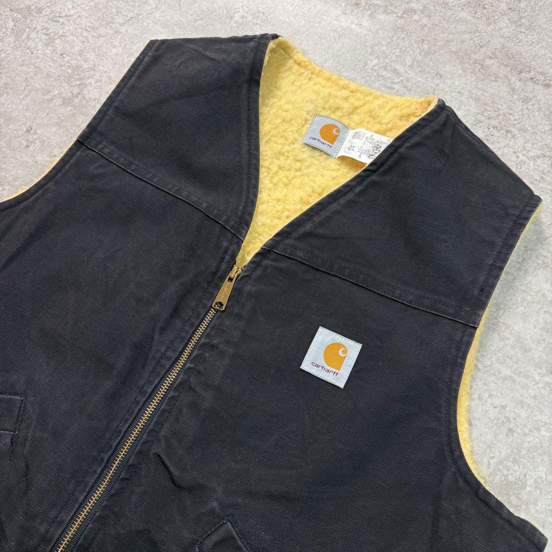 希少カラー■カーハート【XL】90s USA製 ダックベスト 裏地ボア 雰囲気◎