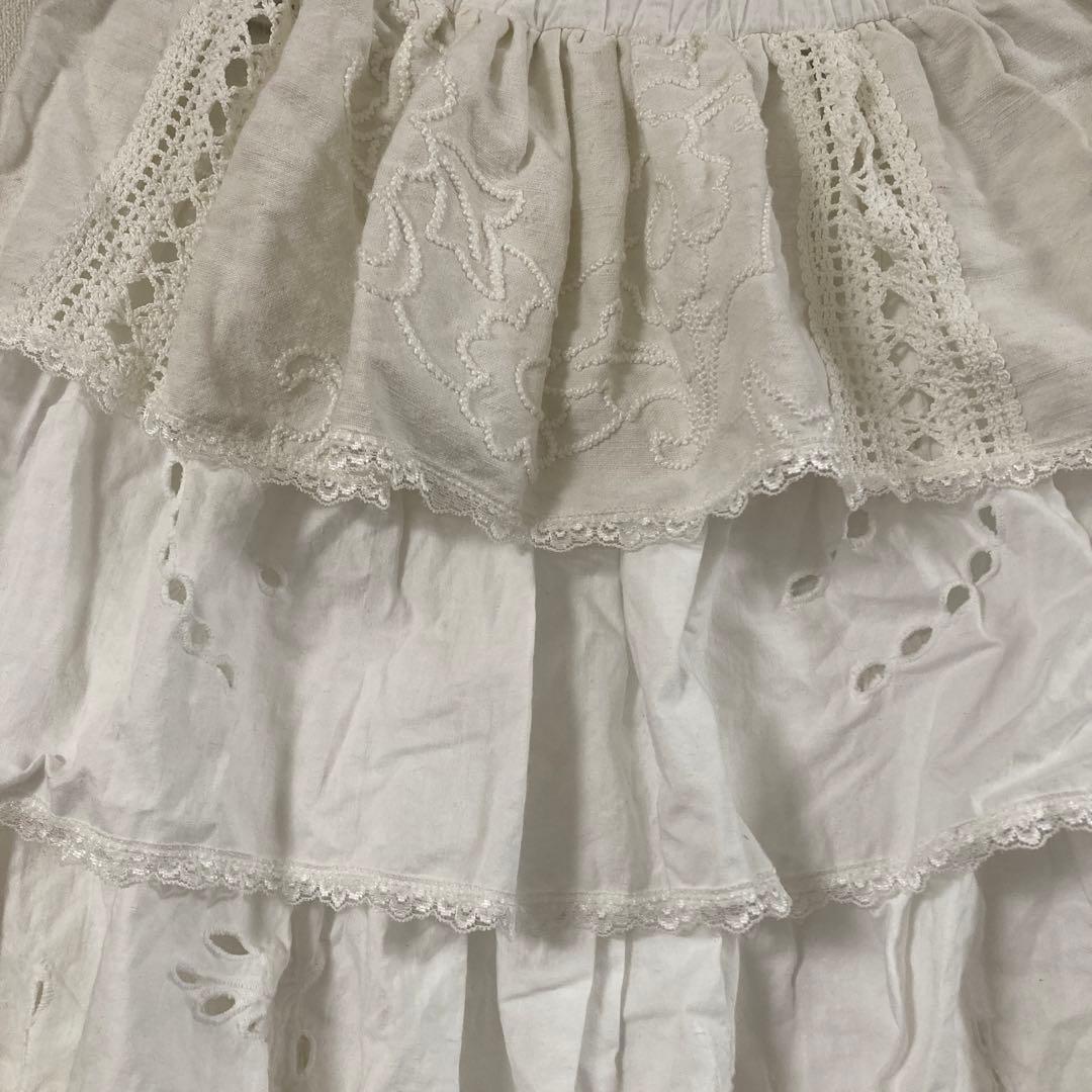 Rilliy vintageホワイト5段フリルスカート