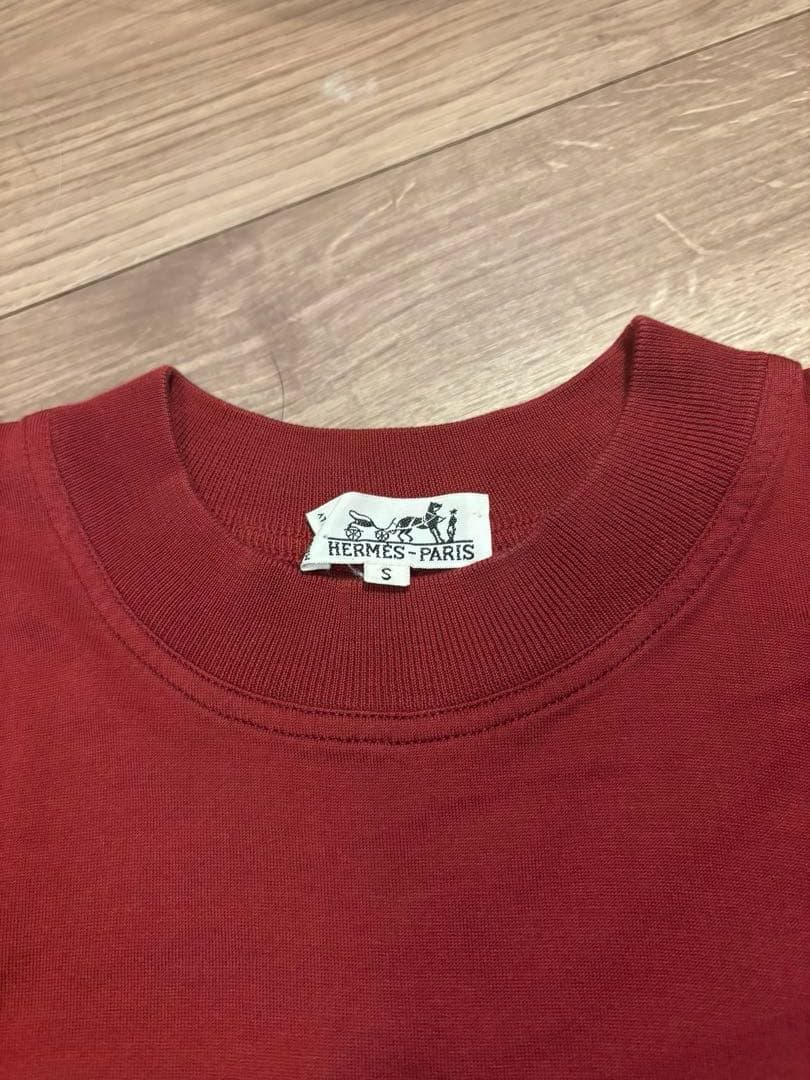 【ビンテージ品】エルメス　バーガンディ Tシャツ M