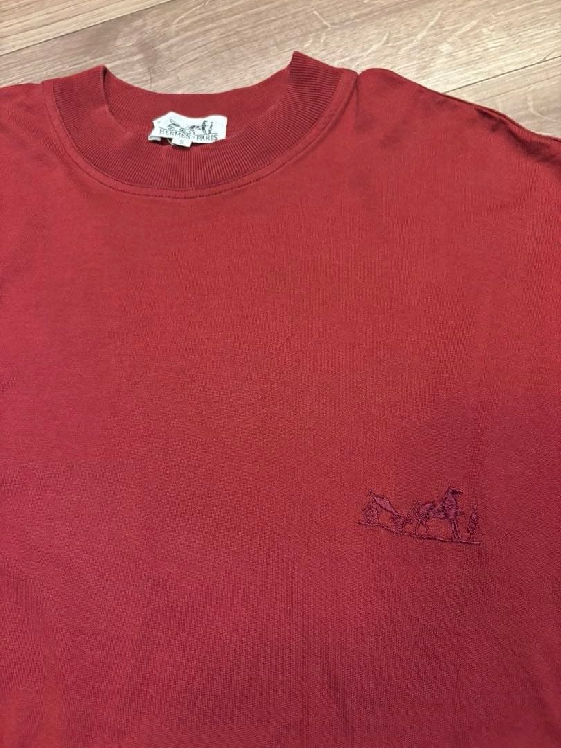 【ビンテージ品】エルメス　バーガンディ Tシャツ M
