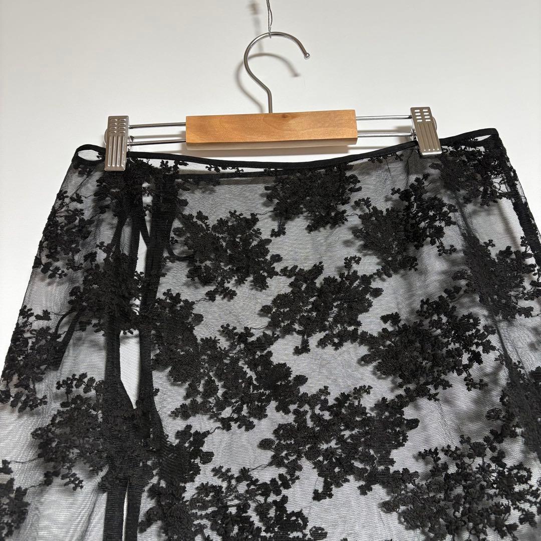 美品✨ STUDIO DOE フラワーレース ラップスカート ブラック 黒 S