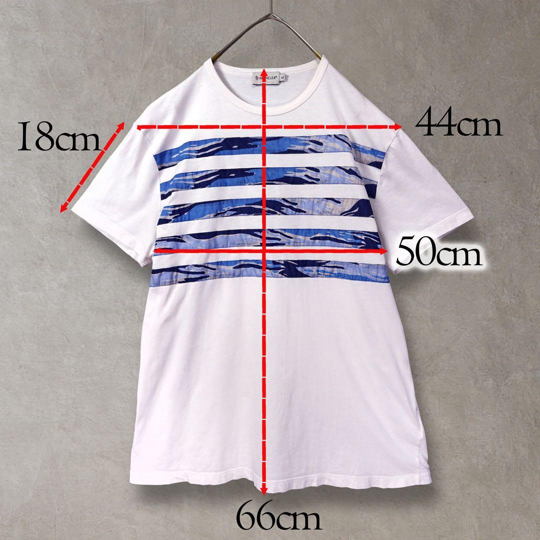 モンクレール カモフラ切替 ボーダー 半袖 Tシャツ ホワイト L イタリア製