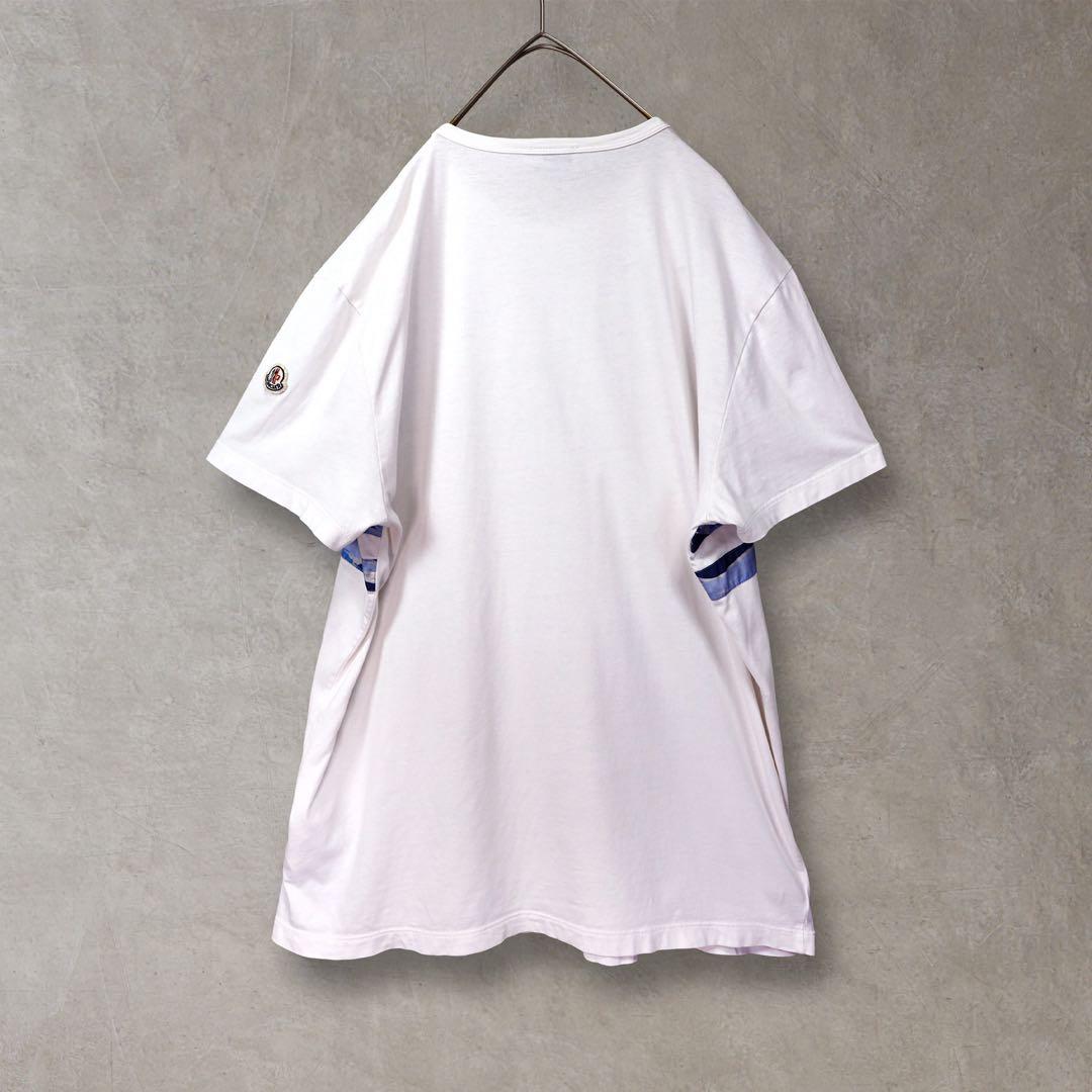 モンクレール カモフラ切替 ボーダー 半袖 Tシャツ ホワイト L イタリア製