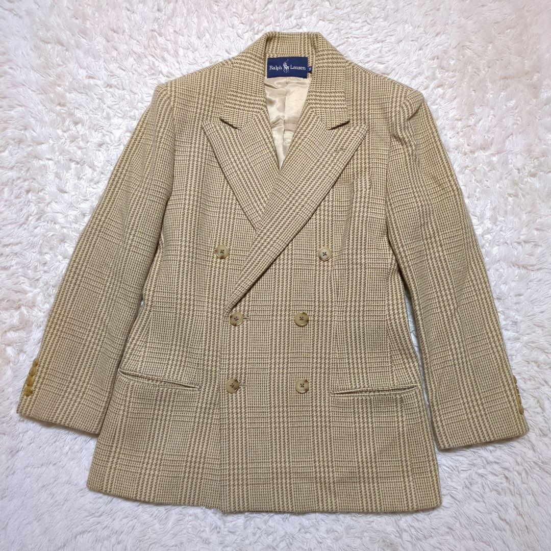 極美品！ラルフローレン ツイードダブルブレストジャケット90s ベージュチェック
