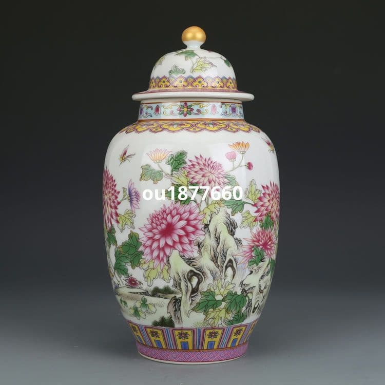清乾隆琺瑯彩菊花蓋缶 茶壺 景徳鎮 陶磁器 装飾品 現代工芸品 美術品 置物