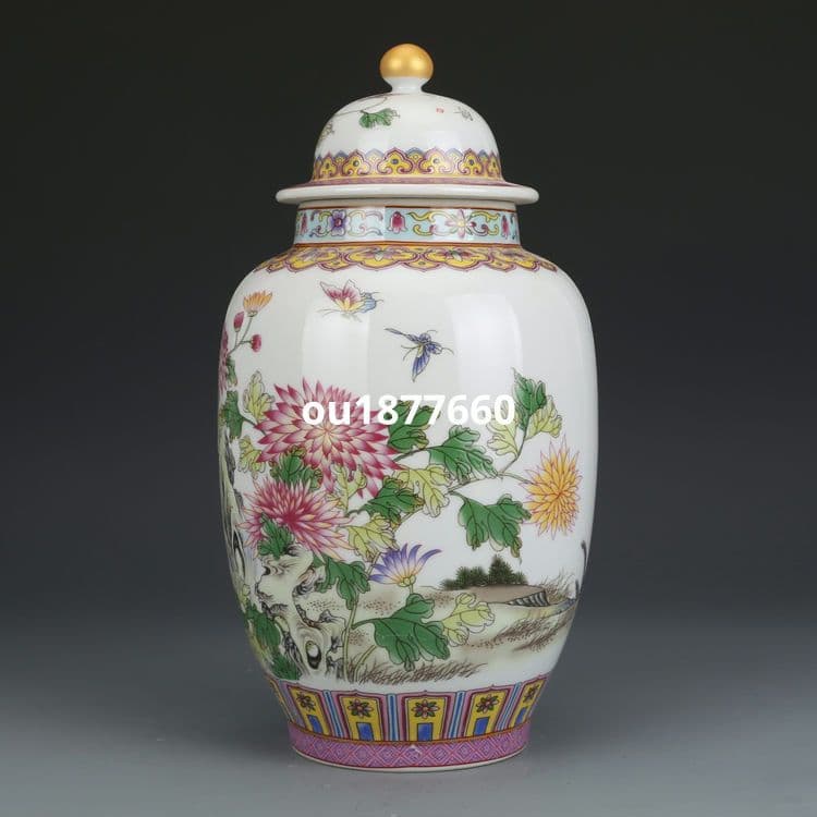 清乾隆琺瑯彩菊花蓋缶 茶壺 景徳鎮 陶磁器 装飾品 現代工芸品 美術品 置物