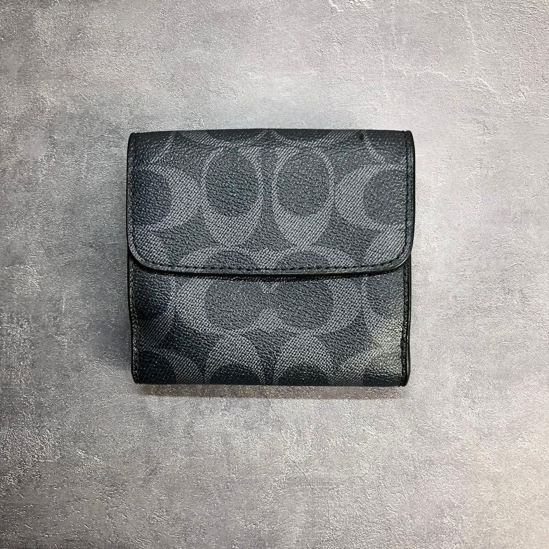 COACH コーチ マイクロウォレット PVC 折り財布 シグネチャー ブラック