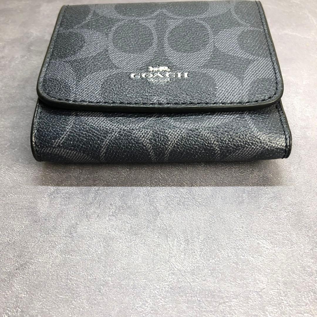 COACH コーチ マイクロウォレット PVC 折り財布 シグネチャー ブラック