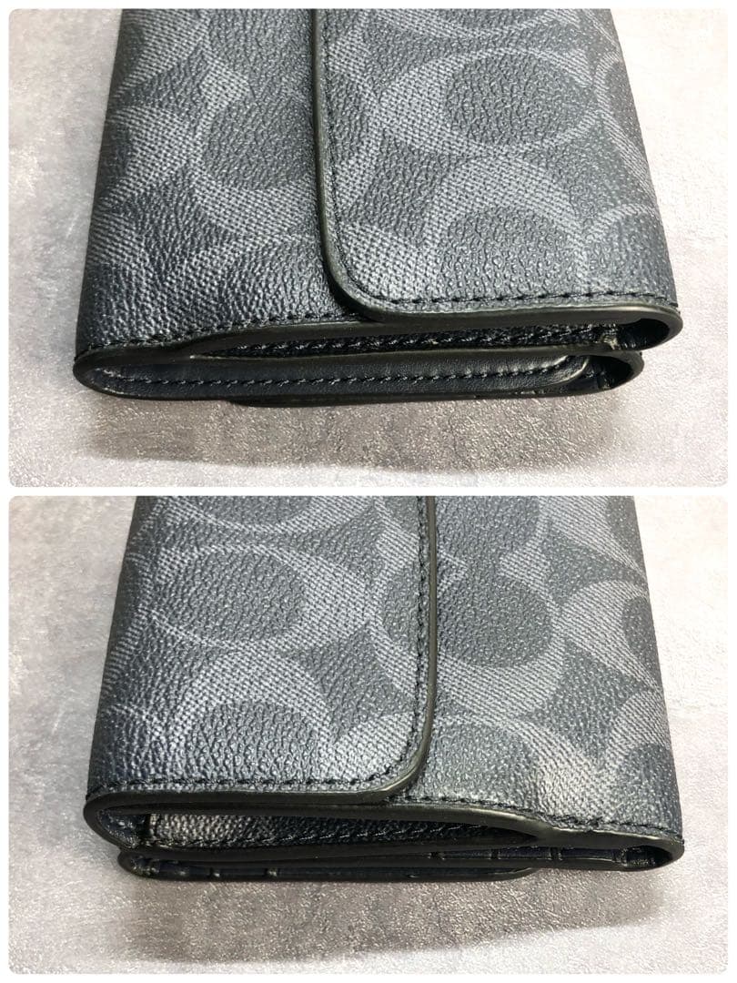 COACH コーチ マイクロウォレット PVC 折り財布 シグネチャー ブラック