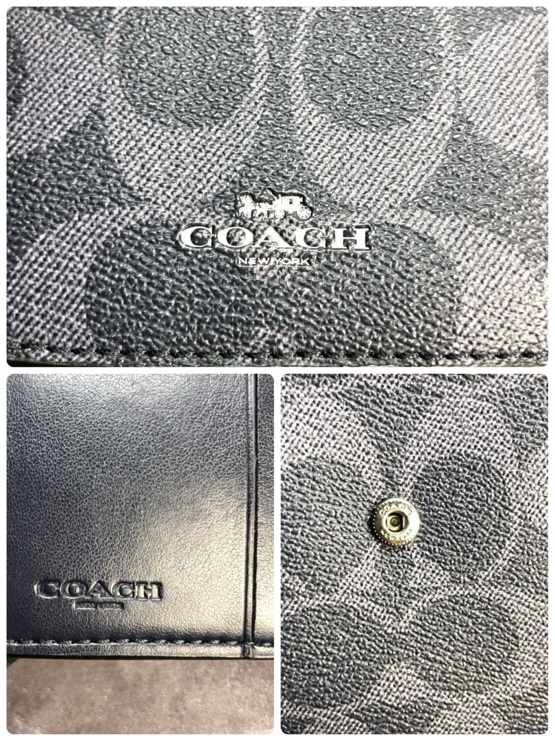 COACH コーチ マイクロウォレット PVC 折り財布 シグネチャー ブラック