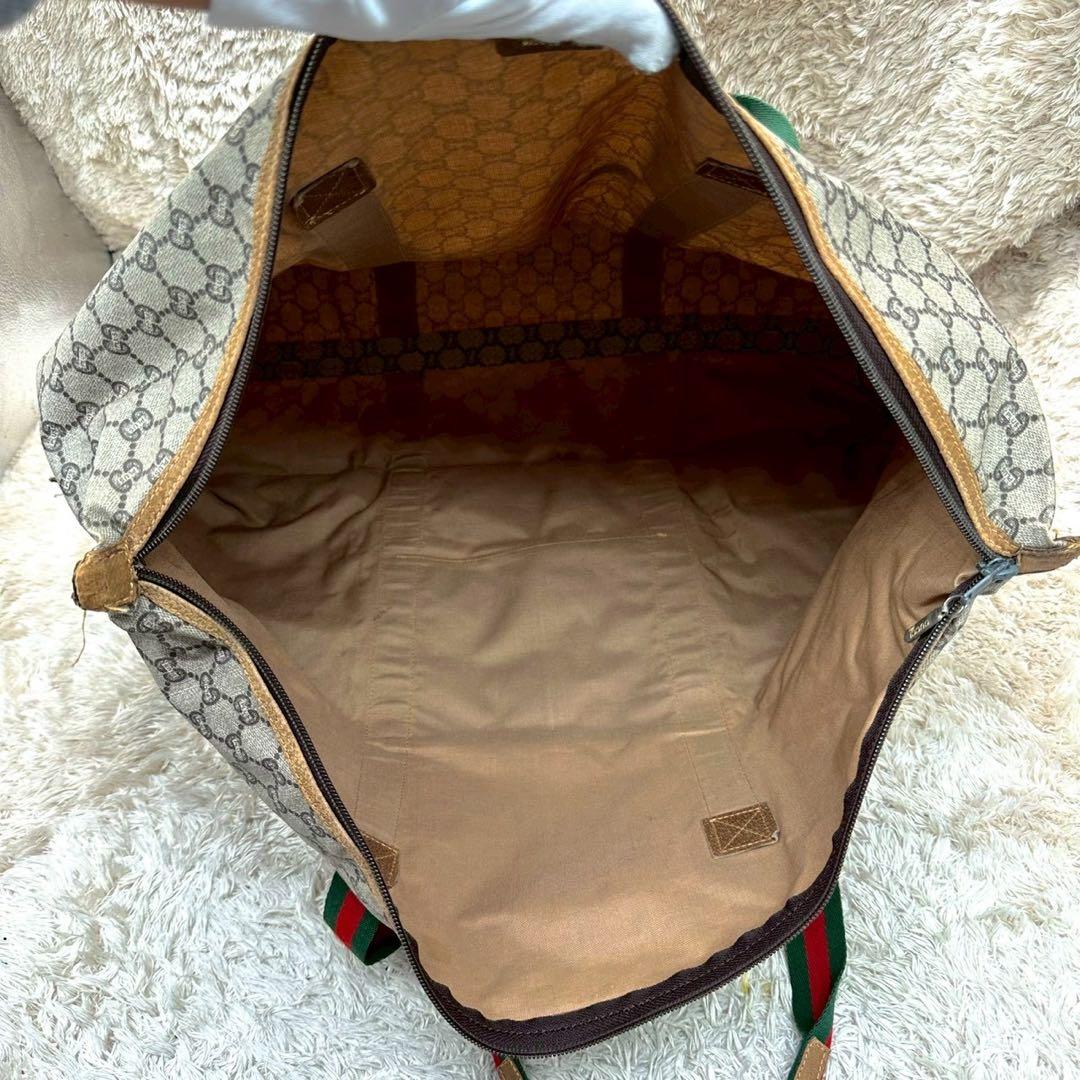 【美品】グッチプラス ボストンバッグ ベージュ スプリーム シェリーライン