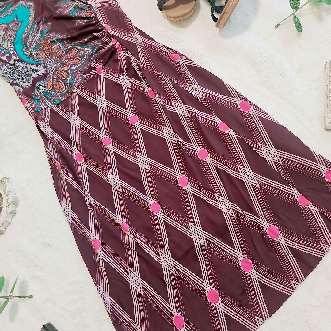 美品✨ETRO　エトロ　総柄ストレッチワンピース　パープル系　44サイズ