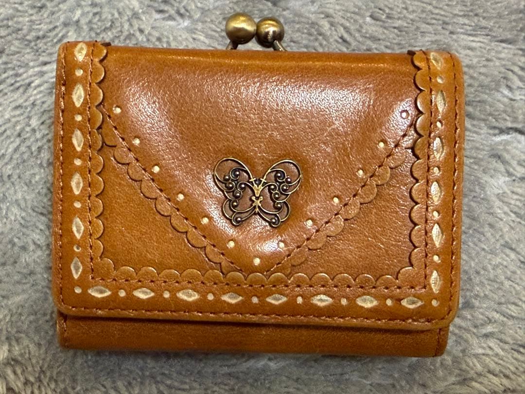maichi様アナスイ がま口 折り財布 ブラウン バタフライ 花柄　ミニ財布