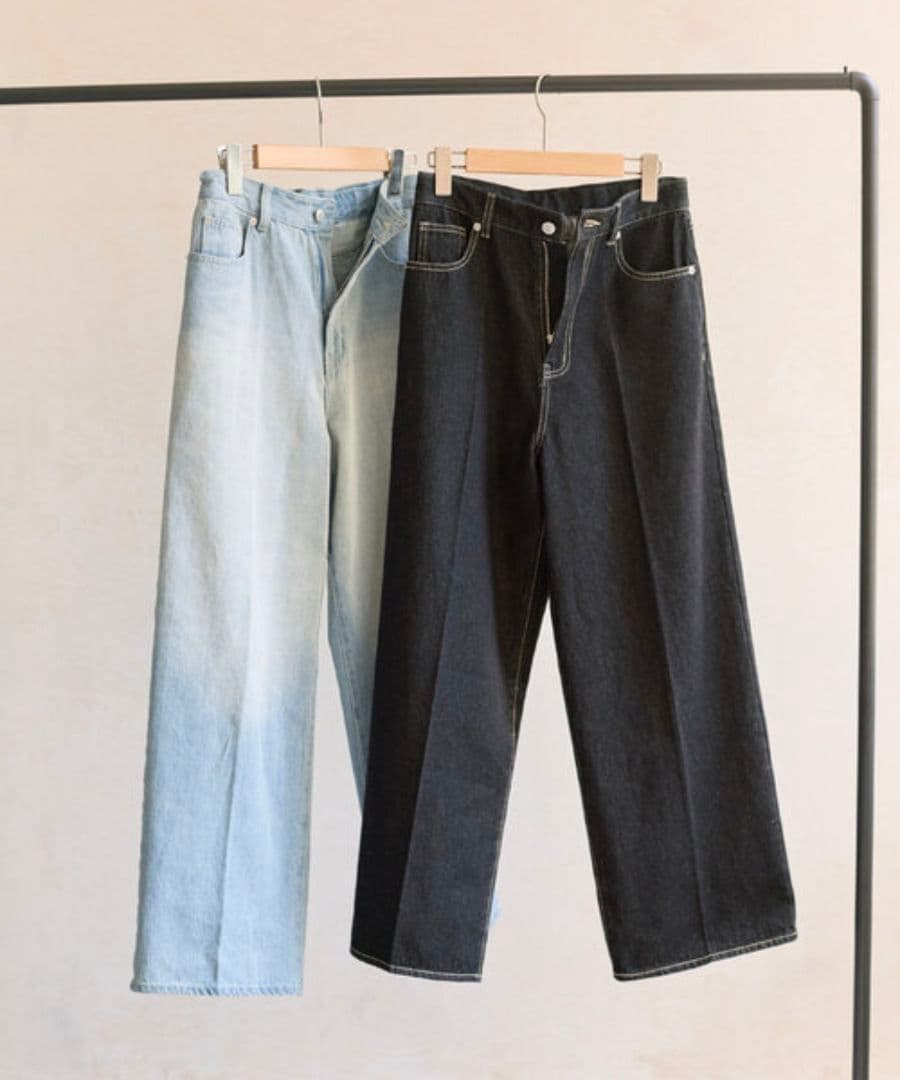 【新品タグ付き】Thevon ハイウエストストレートデニムパンツ S ブラック