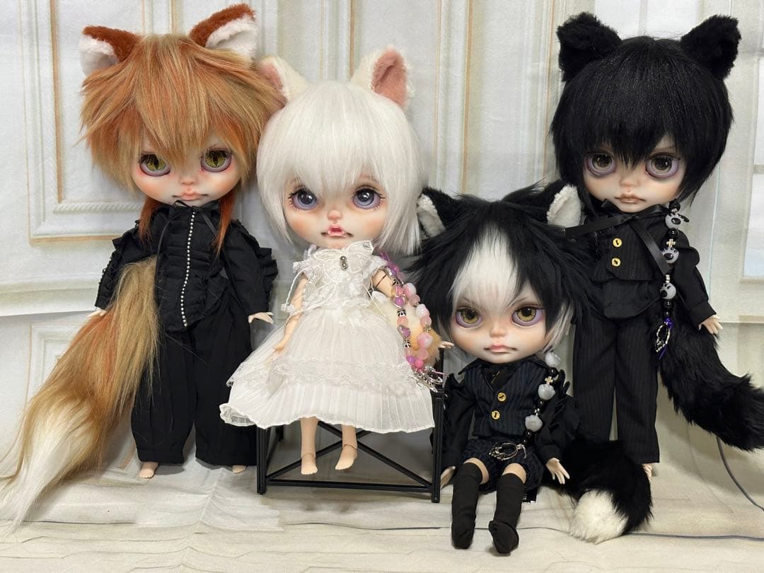 お*き様 アイシードール本体女の子　ボアウィッグ　OF付き ホワイトブチ猫