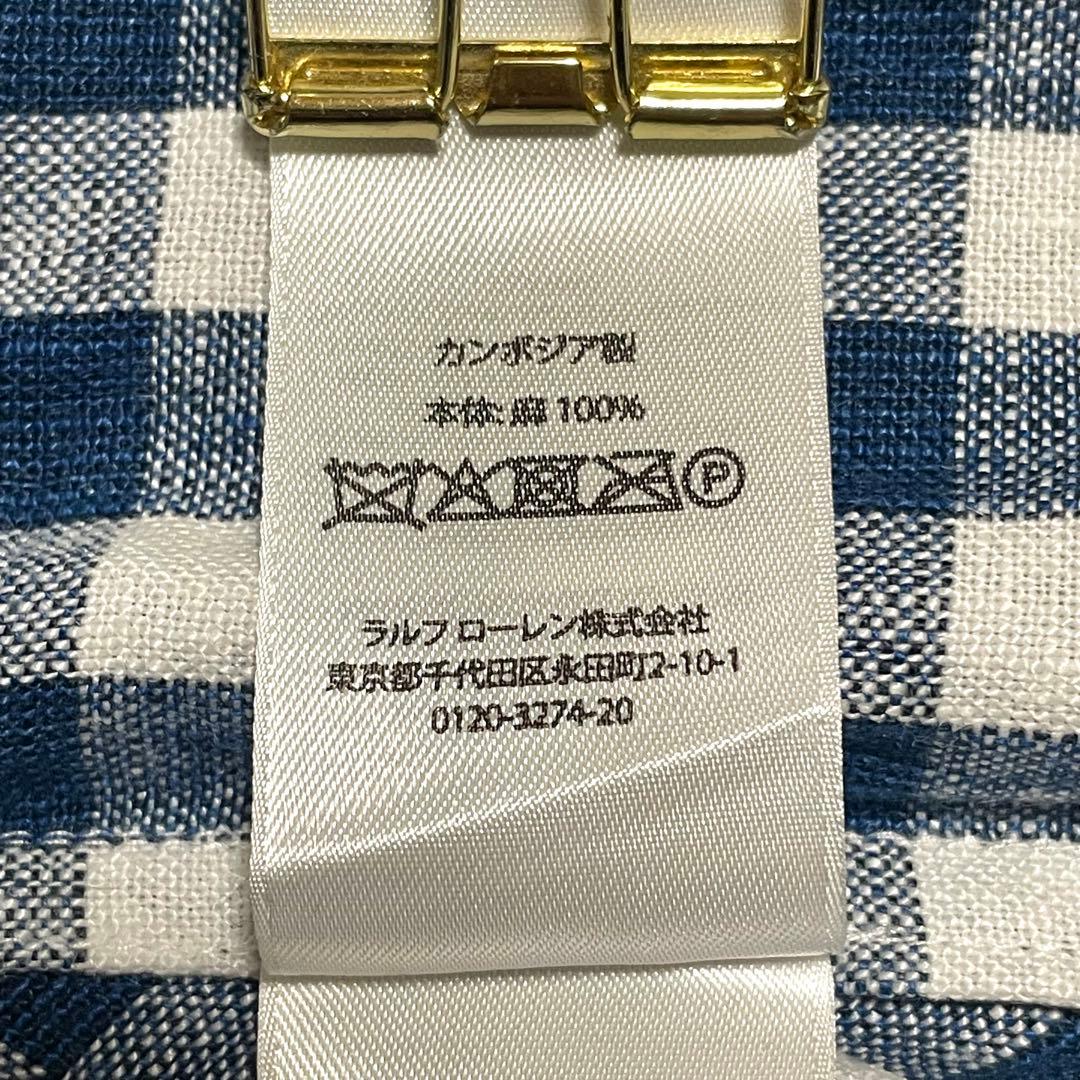 美品♪ポロラルフローレン リネン ラップスカート ギンガムチェック ブルー XS