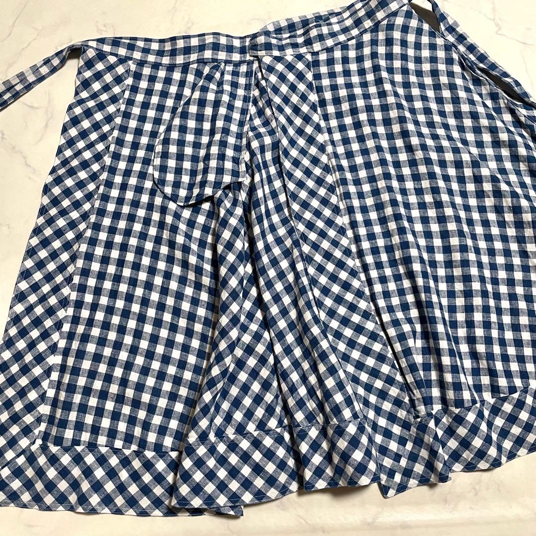 美品♪ポロラルフローレン リネン ラップスカート ギンガムチェック ブルー XS